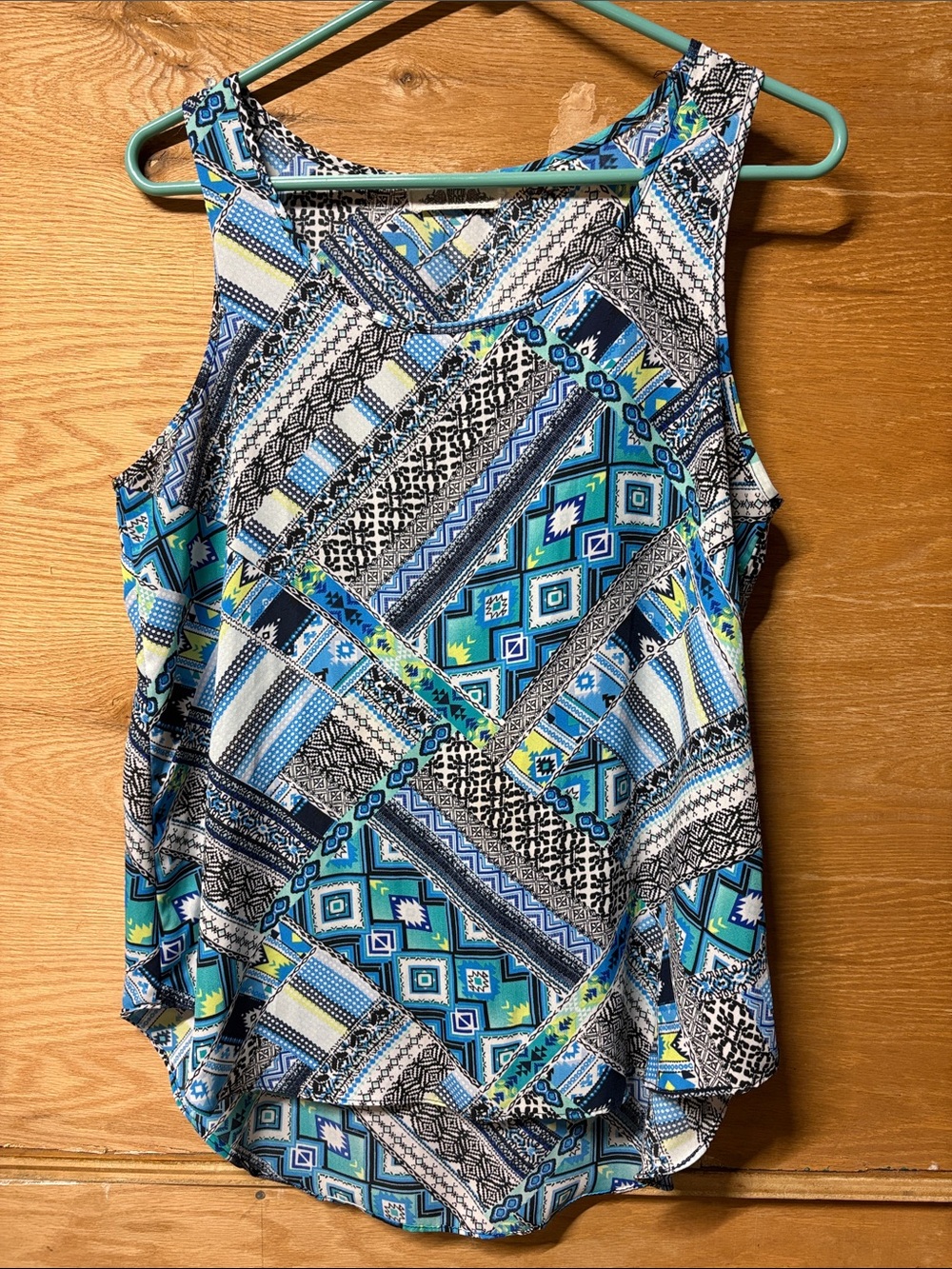 Hippie Rose Blue, Teal & White Geometric Print Tank